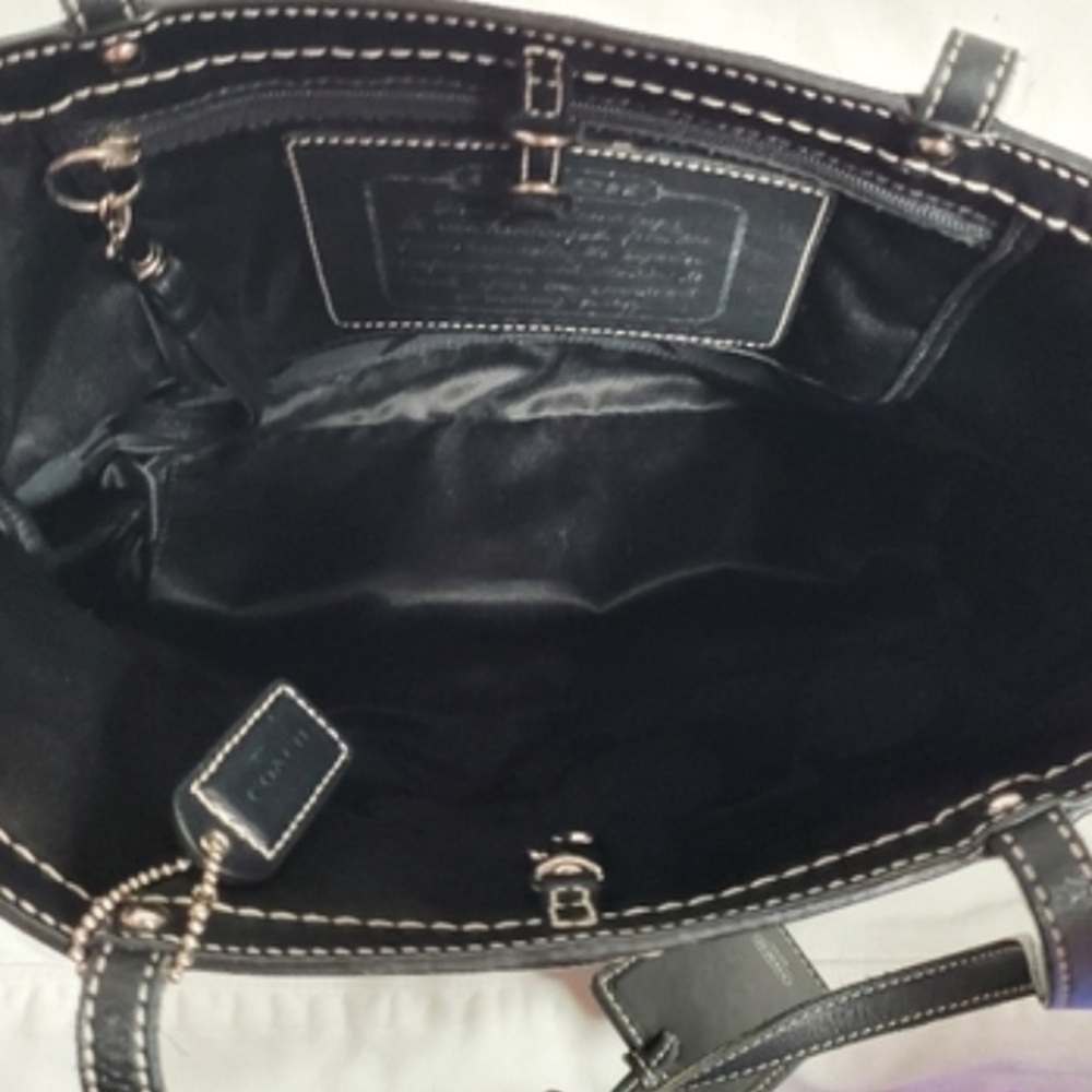 Vintage COACH Black/Gray Signature Stripe Tote Bag Shoulder Purse 11098 - Picture 12 of 12